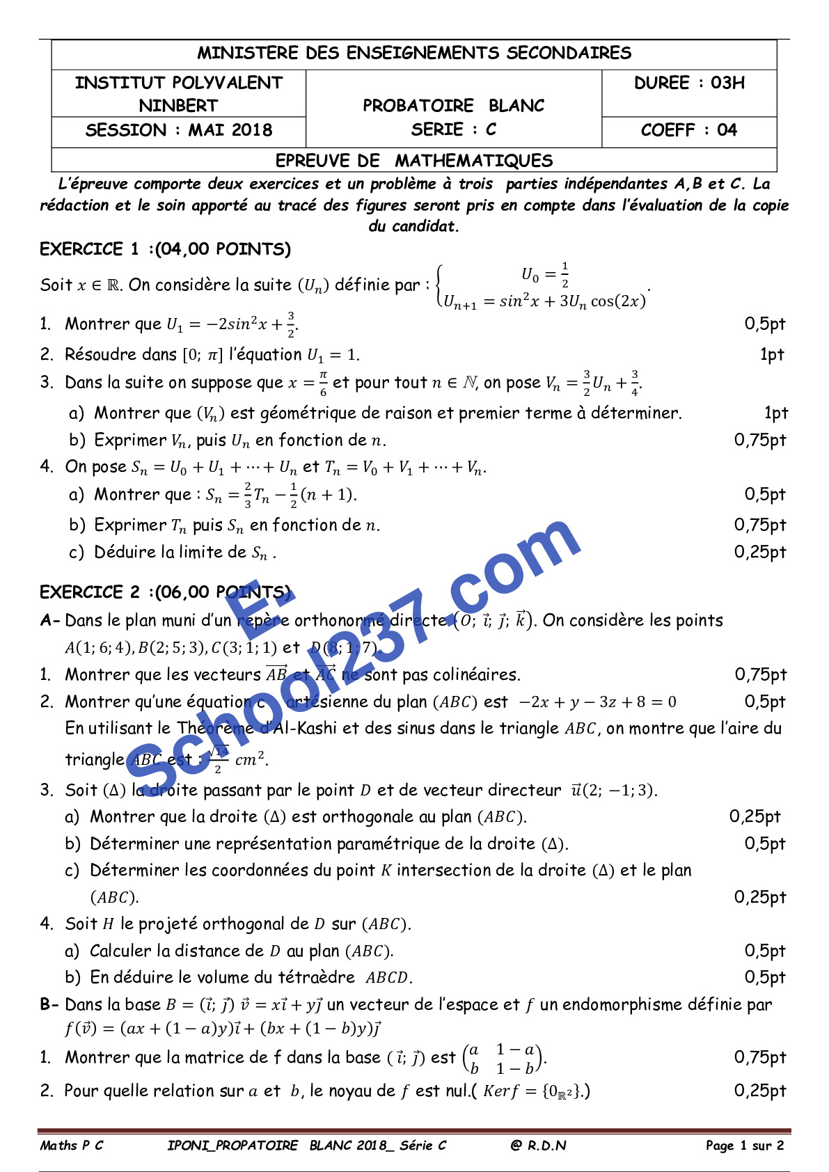 Prob blanc PC Maths IP Nimbert 2018